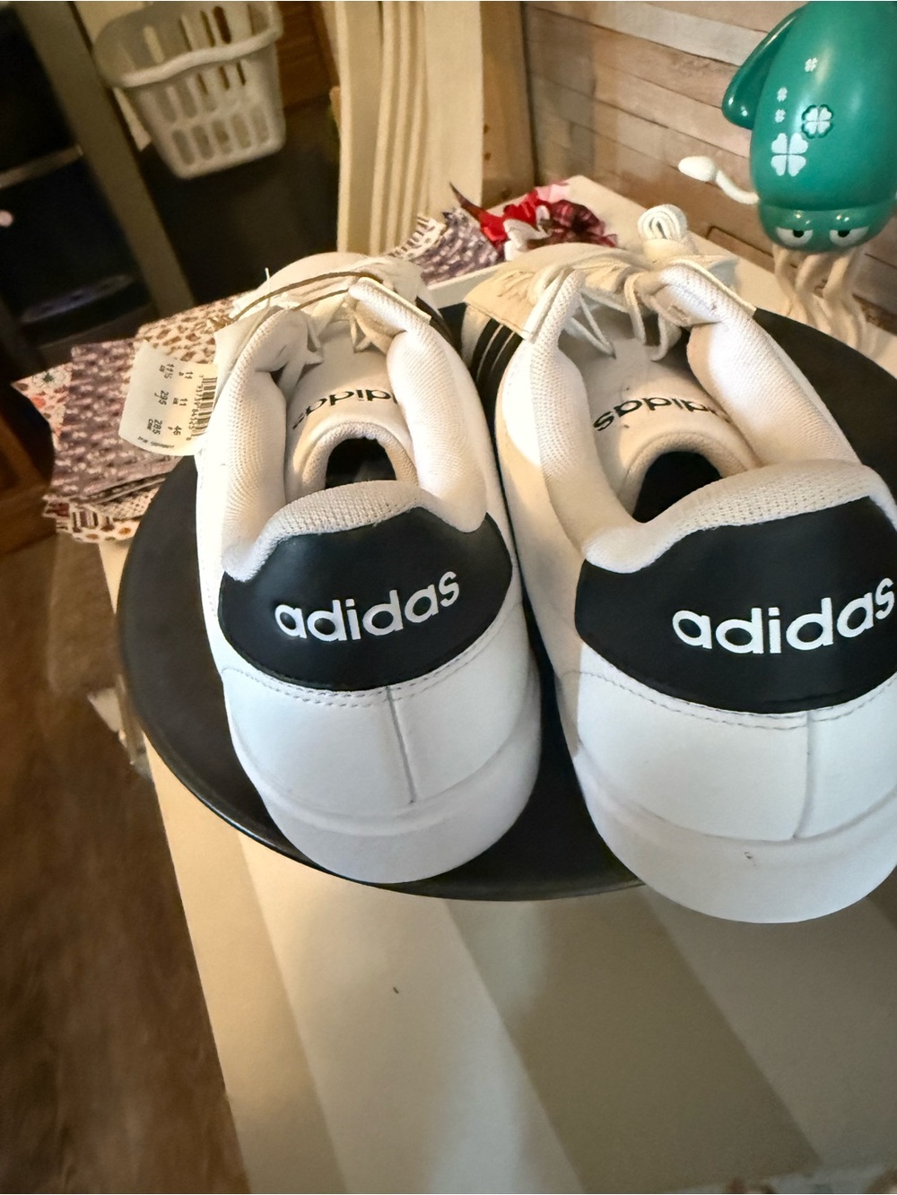 adidas White Sneakers with Black Heel Logo